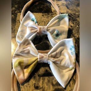 Kids Floral Bow Headband Set w/Soft Nylon (2)